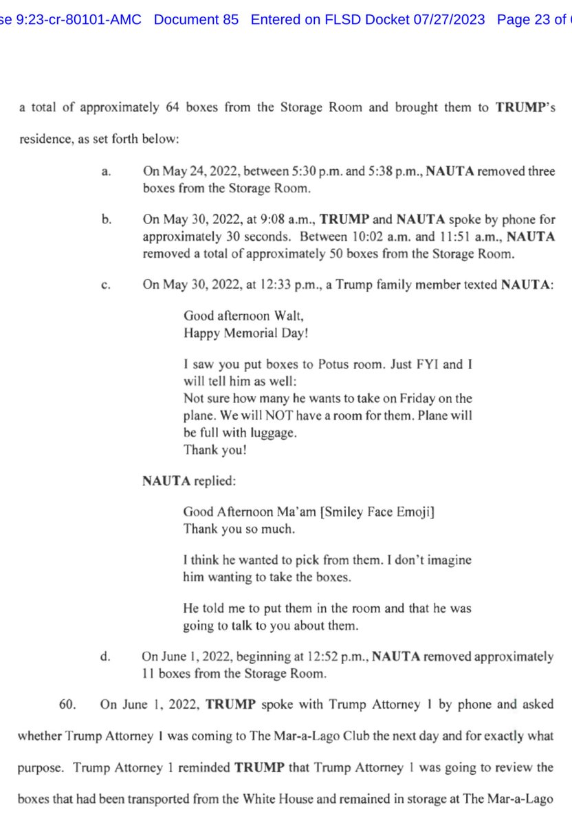 Trump would travel with stolen documents. Below is a text conversation between Waltine Nauta and Melania about flying with stolen documents. This is from the documents case that should have put DJT in jail easily.