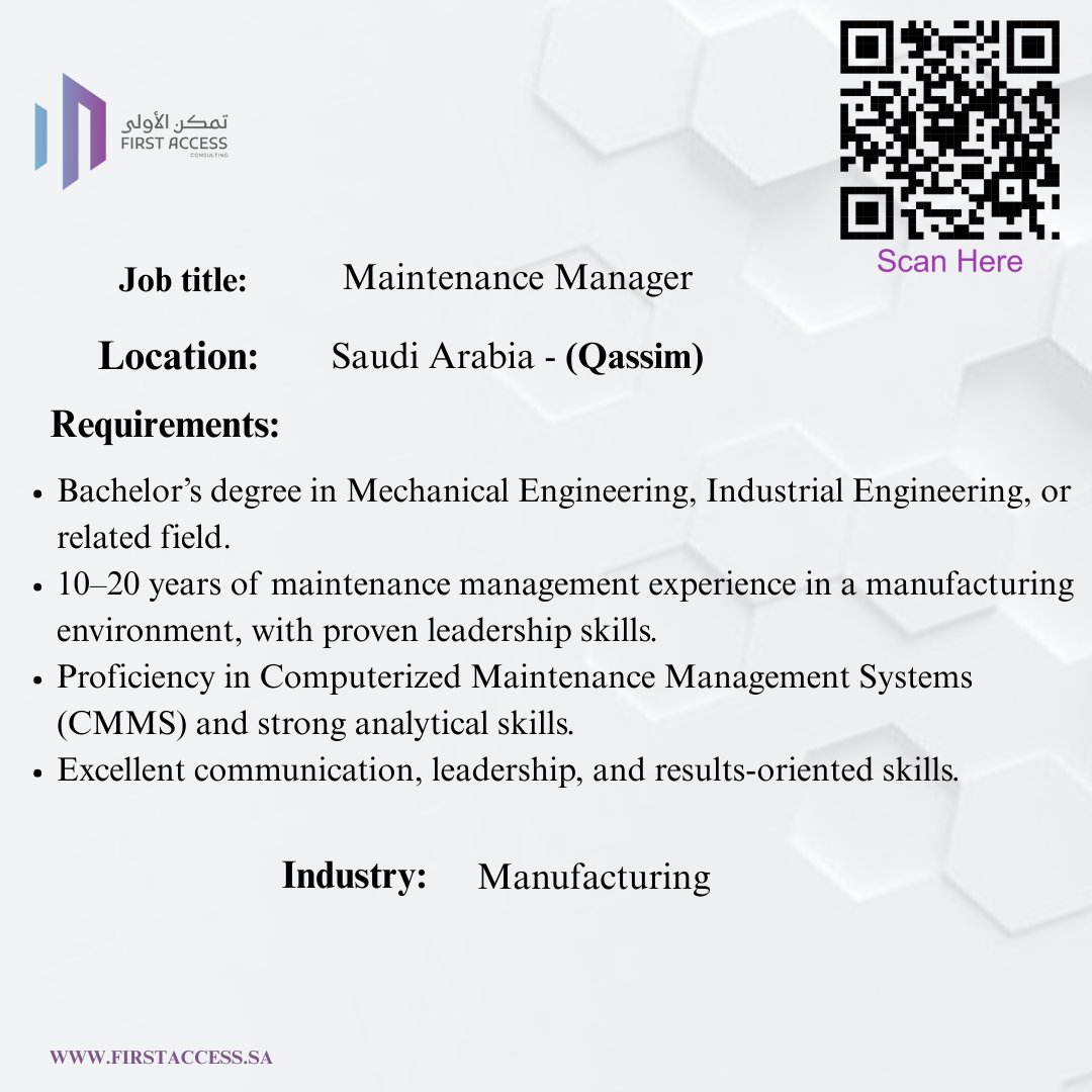 firstaccess_1's tweet photo. If you find that this job suits your skills, do not hesitate to apply:            

https://t.co/9N3nZHVLwo

#FirstAccess_Consulting #Jobs #Careers #Qassim #Vacancies #Hiring #تمكن_الأولى #السعودية #الرياض #الوظائف #وظيفة https://t.co/l6jtRFwX2J