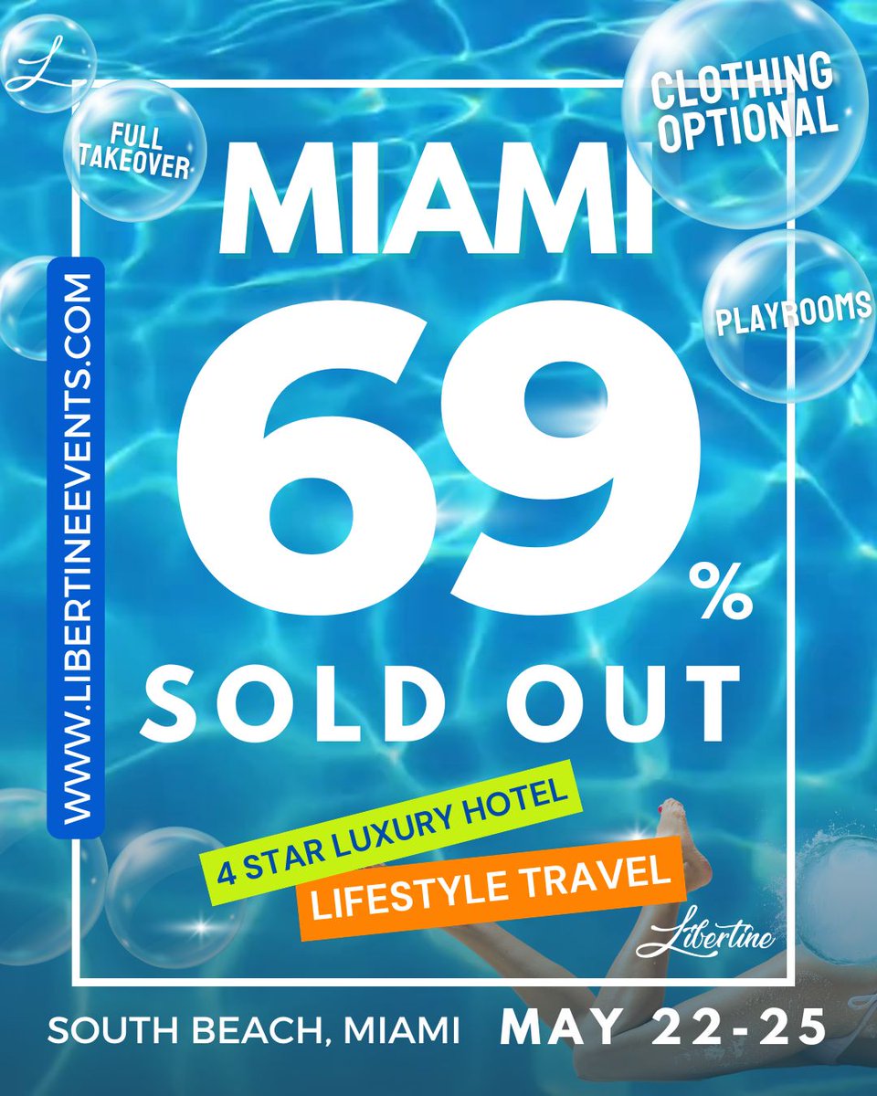 PaloozaPodcast's tweet photo. Too good not to share, our Miami 2026 event is already 69% sold out

Happening over Memorial Weekend May 2026

Why 69 is the vibe
- In Chinese culture, 6 and 9 together symbolize harmony and balance — good vibes in perfect sync.
- It’s a perfectly mirrored number. Flip it and it’s still 69. A natural match made in… Miami
- It’s mathematically rare — a semiprime (3 × 23), just like the energy we’re bringing this Memorial Day Weekend.

And fun fact: the position itself dates back over 1,500 years, appearing in the Kama Sutra and Tang Dynasty art. The term “69” showed up in 19th-century France. In other words, this number’s been turning heads for centuries.

Get in before the final spots are gone
https://t.co/v2M68A0sa7

#LibertineEvents #HotelTakeover #SwingersHotelTakeover #FloridaSwingers #ClothingOptional