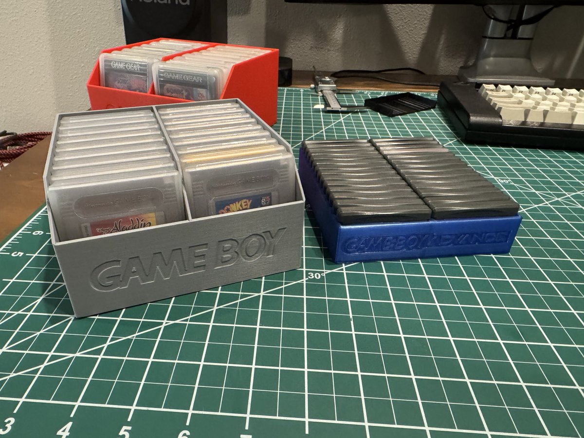 BlueShell3D's tweet image. Back to where it all started: Finally made that Game Gear game tray people have been asking me about. Fits right in with the Game Boy version.