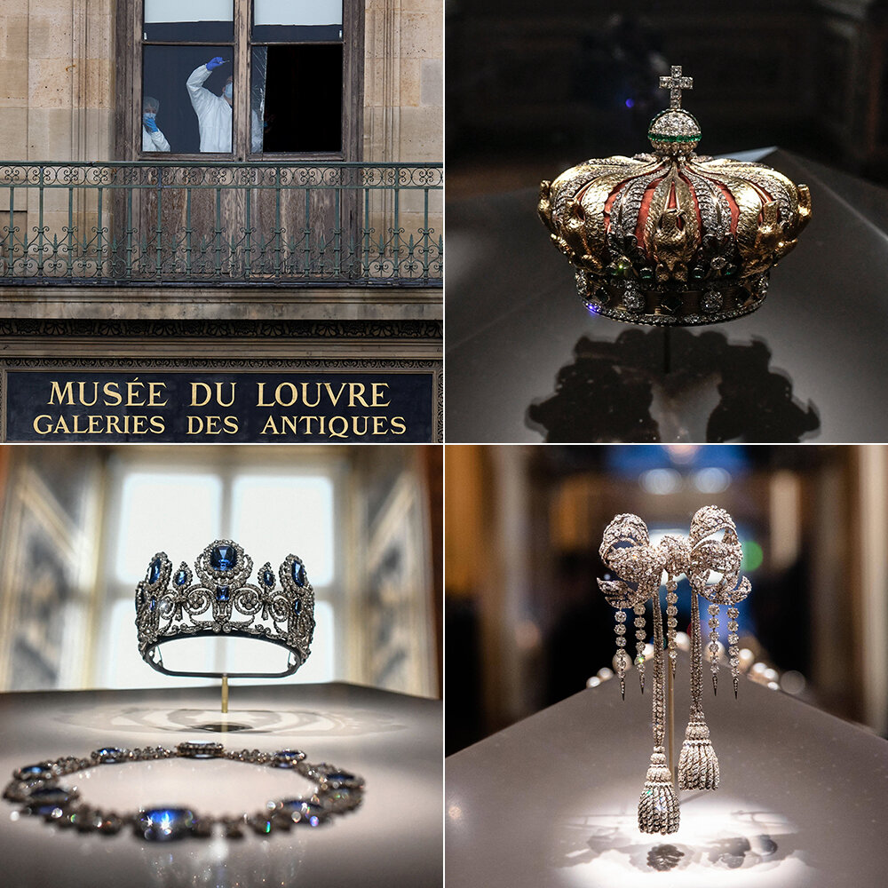 A seven-minute heist at the Louvre
Thieves used a lift mechanism on a truck yesterday to break into the Galerie d’Apollon, a wing of the Louvre in Paris that holds a prized collection of royal jewels and crown diamonds.

They snatched eight pieces of jewelry from two display