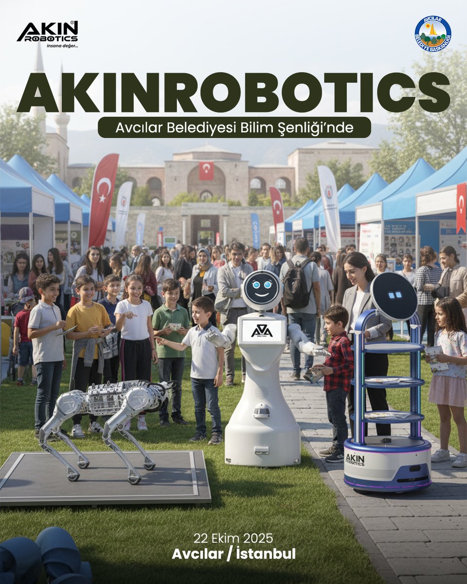 Akinrobotics's tweet image. As AKINROBOTICS, We will be attending to the Avcılar Municipality Science Festival with our robots on Wednesday, October 22!
We invite everyone who wants to get a closer look at the technology of the future.
AKINROBOTICS olarak 22 Ekim Çarşamba günü robotlarımızla birlikte…