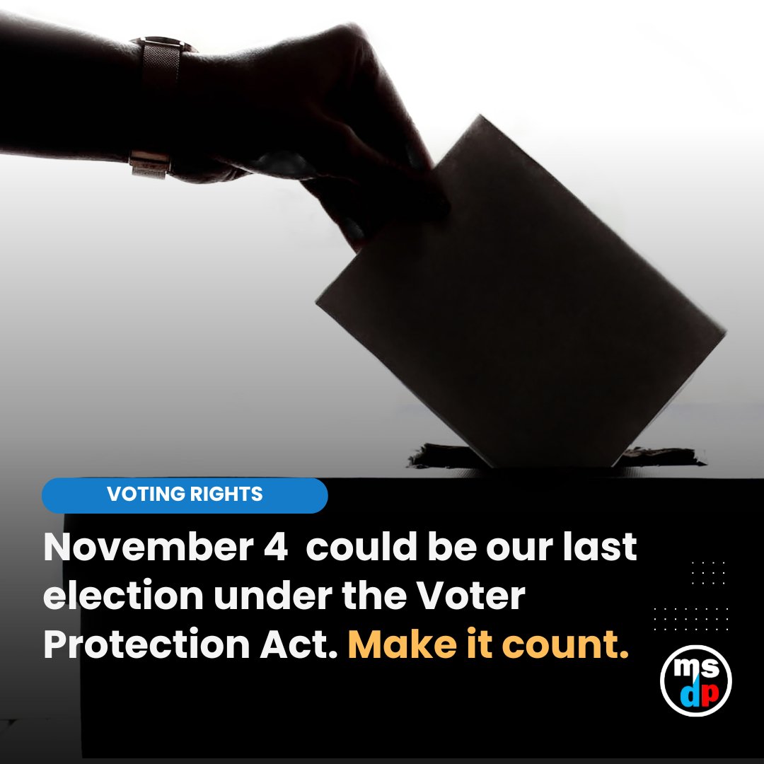 msdemocrats's tweet image. This Nov 4 election could be the last under the Voting Rights Act. The Supreme Court may end key protections. Let’s use this moment to crack the GOP super-majority and protect fair representation for all Mississippians.  #MSVotes #FairMaps