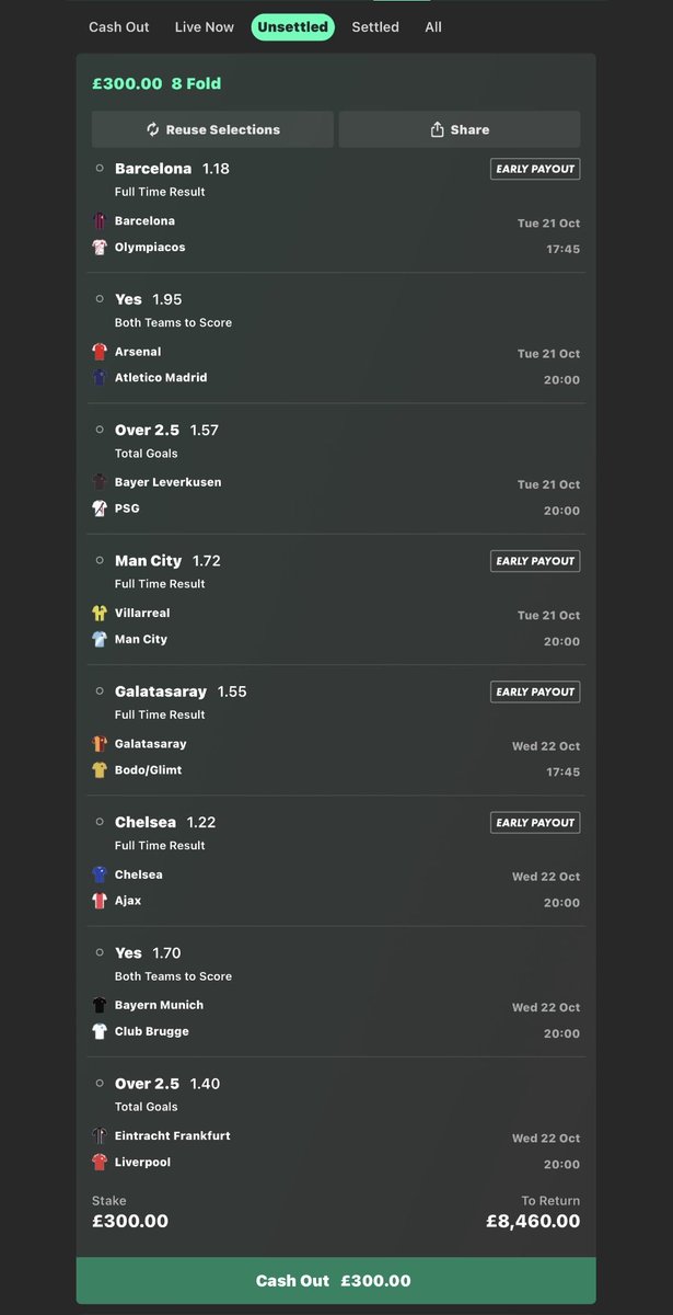 Picks_Brain's tweet image. The BEST best Champions league long shot acca of all Time😍
• £300 INTO £8,460.00💷
• Fully researched
IF THIS WINS I WILL GIVE AWAY £1000 to 2 PEOPLE WHO ❤️ ,COMMENT ‘yes  & RETWEET THIS POST🤞
BRING IT ON🤌