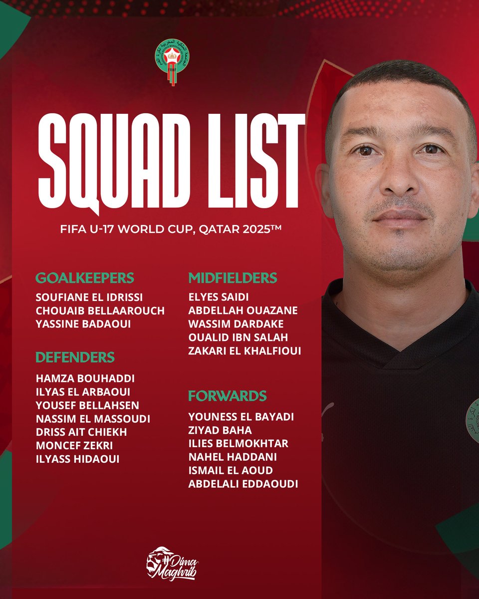 🚨 OFFICIEL 

La liste de Nabil Baha pour la Coupe du Monde U17 ! 

Une génération TERRIFIANTE ! 🫣 🇲🇦