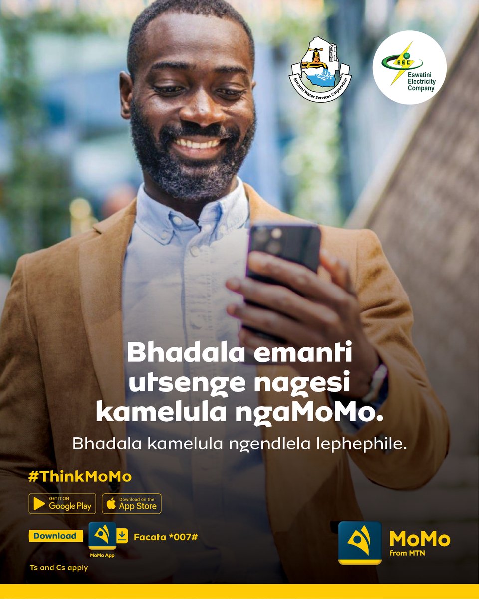 mtnmomosz's tweet photo. Pay your water bill and buy electricity anytime, anywhere with MoMo. No queues, no stress, it is safe, secure and convenient. 
#thinkmomo #paywithmomo https://t.co/3m8l1j8gDP