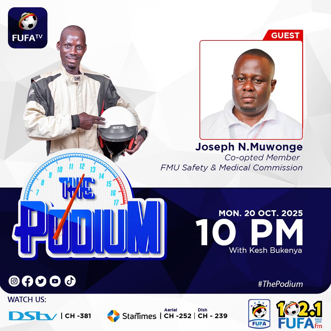Tonight on #ThePodium:

Join us tonight on both FUFA Tv and 102.1 FUFA fm as we discuss Medical related issues in Motortsports.

LIVE STREAMING: FUFA MEDIA APP

YOUTUBE: FUFA Tv

WHATSAPP: +256703810371

DSTV: 381

STARTIMES: Aerial (252) , Dish (239)

<a href="/fufatv1/">FUFA Tv</a> <a href="/fia/">FIA</a>