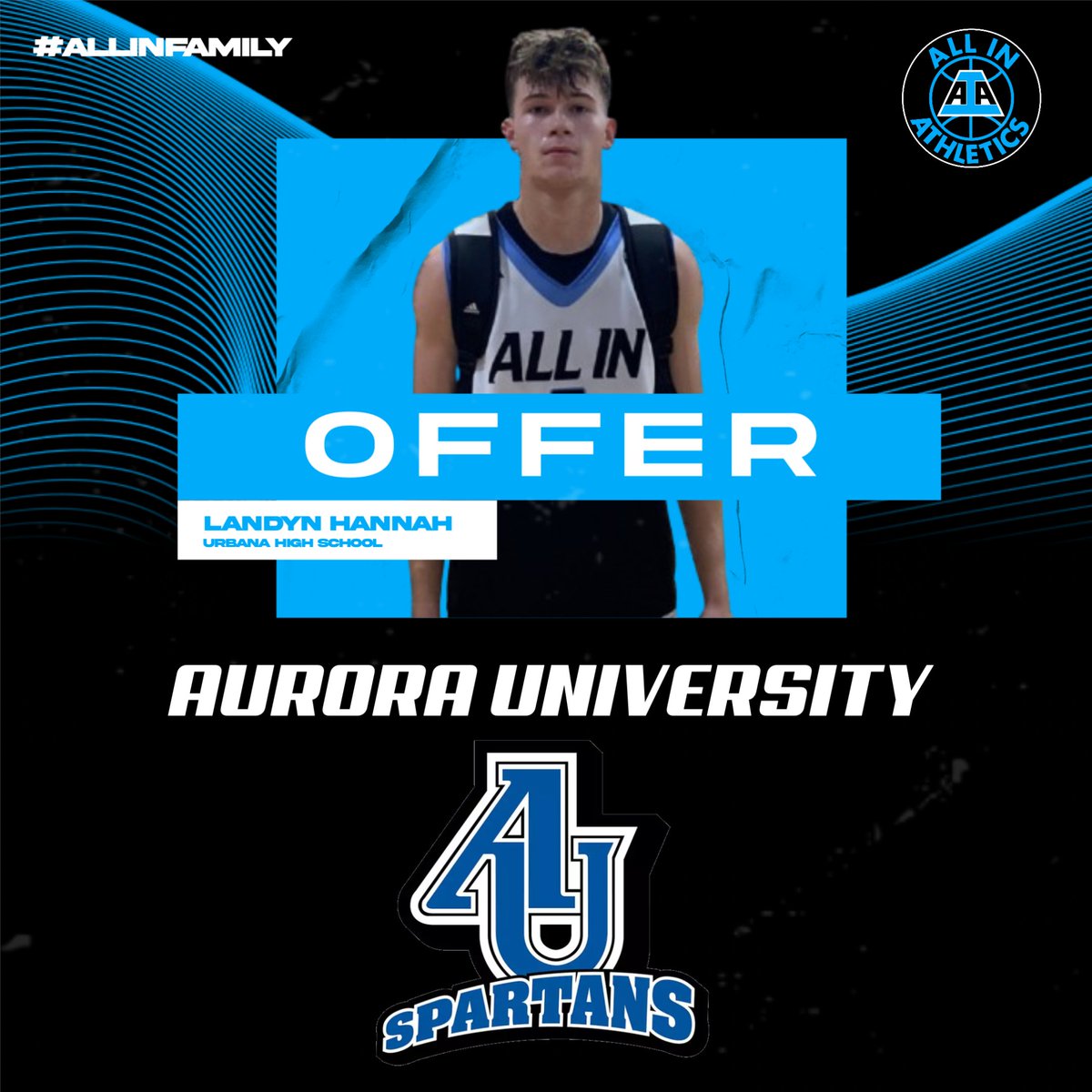 Congrats to ALL IN 2026 <a href="/LandynHannah/">Landyn Hannah</a> on another offer this month, this one from Aurora. Let's go Landyn. <a href="/AIAeliteboys/">ALL IN Elite Boys</a> #ALLINfamily