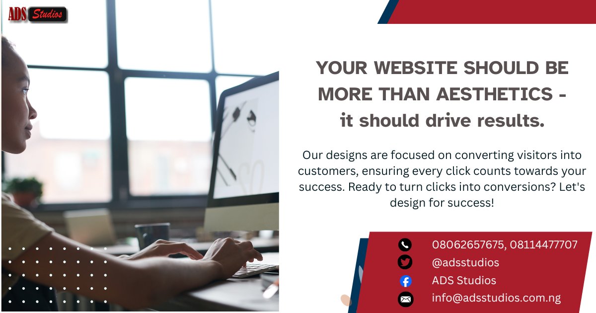 adsstudios's tweet image. Your website should be more than just pretty – it should drive results! Our designs are focused on converting visitors into customers, ensuring every click counts towards your success. Ready to turn clicks into conversions? Let&apos;s design for success! #WebsiteConversion #digitalart