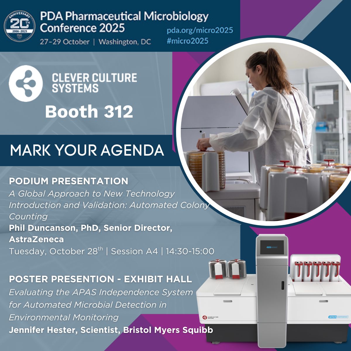 At this time next week we’ll be at <a href="/PDAonline/">PDA</a> #micro2025! Visit us in BOOTH 312 where we will be sharing how #APAS Independence is streamlining #environmentalmonitoring in #PharmaQC and mark your agenda to hear first-hand from our pharma users. hubs.li/Q03Pj9KY0