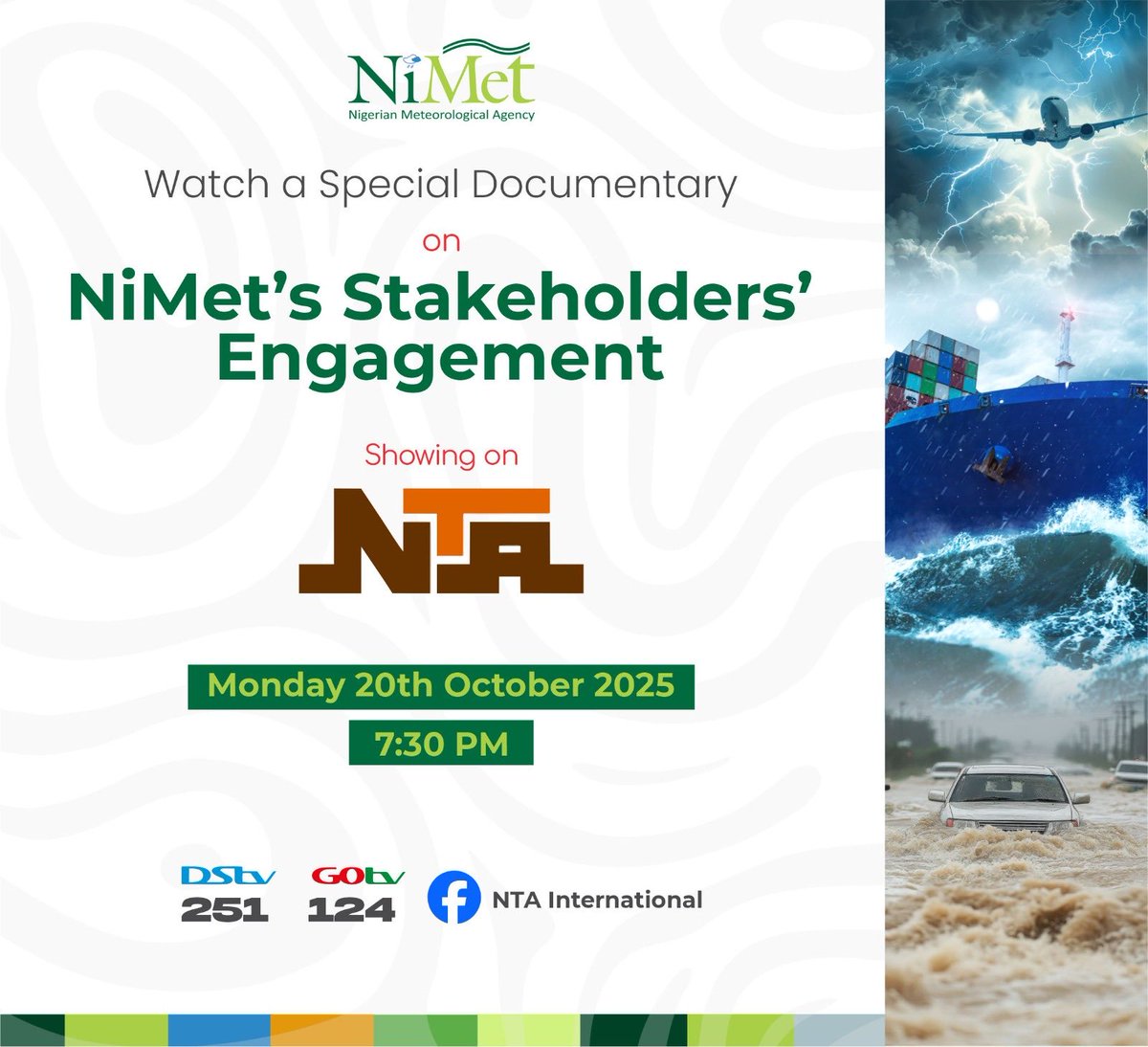 Watch a special documentary on NiMets Stakeholders Engagement. This evening by 7:30 pm on NTA