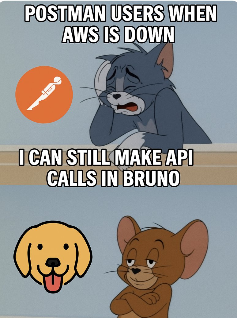 use_bruno's tweet image. AWS down? No worries — Bruno doesn’t depend on the cloud to make a POST request. ⚡