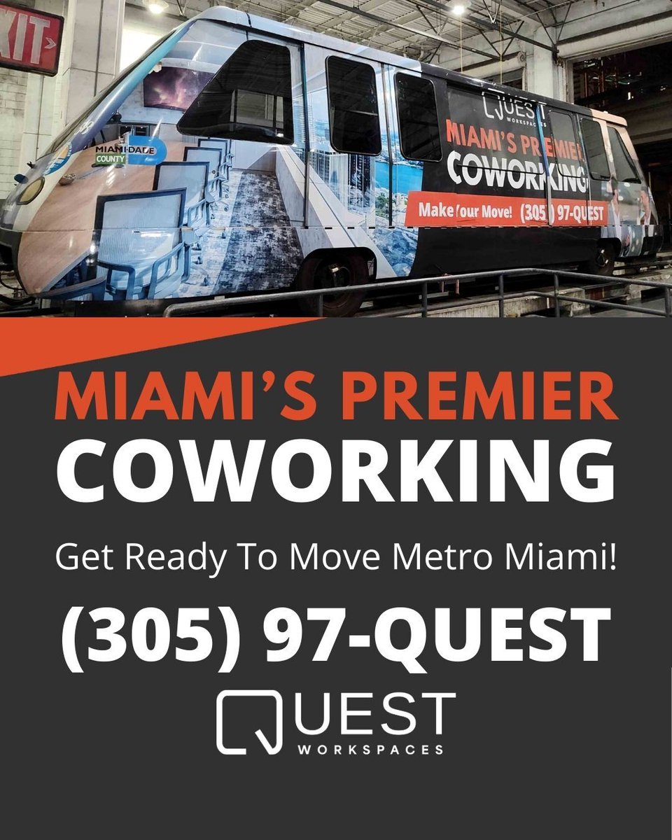 Questworkspaces's tweet image. The Metro Mover is now officially a Quest employee.
Job title: Brand Ambassador.
Duties: Look fabulous. Tell Miami we’re the premier coworking space.
hubs.li/Q03Pj9KD0
#QuestWorkspaces #Miami #Coworking