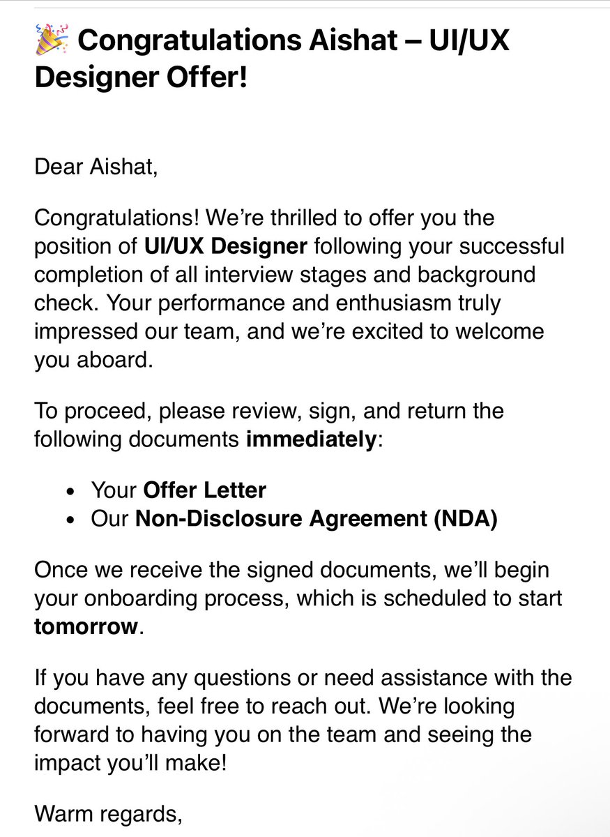 _aeshah__'s tweet image. From countless applications to interviews and a live design challenge - it finally happened. 🙌🏽

Officially stepping into a new chapter as a Full-Time UI/UX Designer!

So thankful for every lesson and every “not yet” that led me here. 💛

#NewRole #DesignJourney #UXDesign