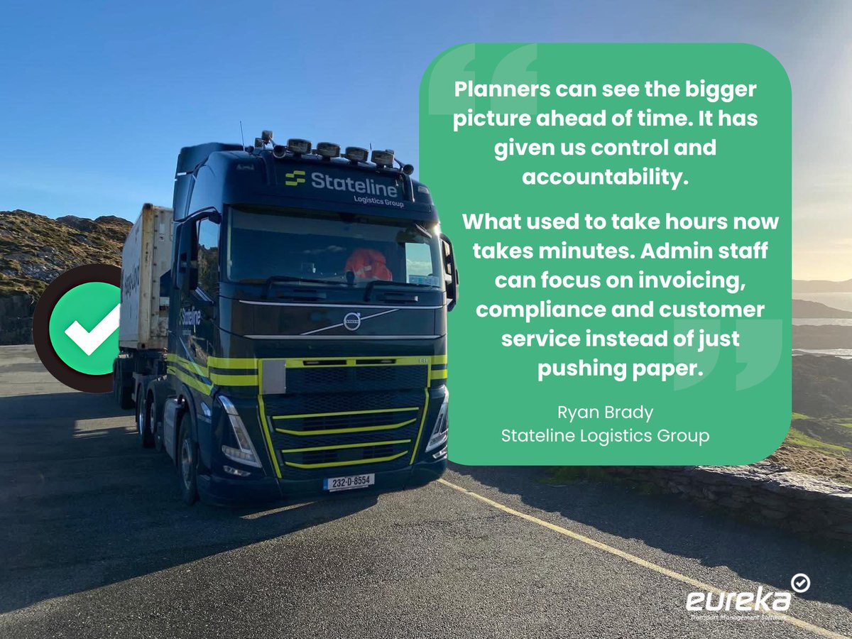 Moving from spreadsheets to Eureka has given Stateline’s planners control, reduced admin time, and improved driver welfare and customer service.

Ready to see how Eureka can help your business work smarter? Book a demo today: eureka.ie/get-a-demo/

#TMS #Software #Innovation