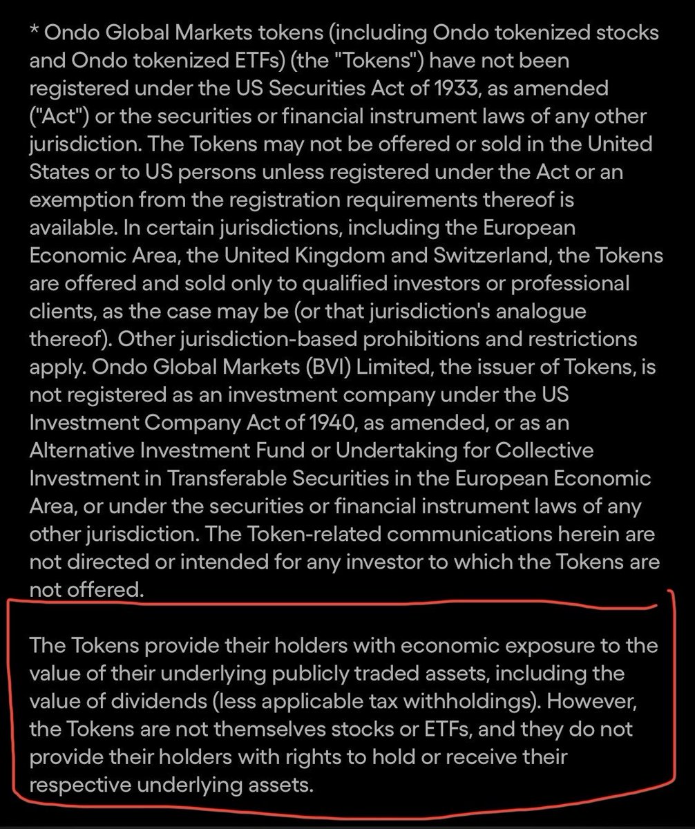 $ONDO: You don’t own the stock. You don’t get dividends. You don’t even touch the asset. You just watch the price move.

That’s not tokenization

that’s cosplay 😂🤣

And now that fine print is out, it’s a red flag. 🚩

$COREUM &amp; $SOLOGENIC are building real on-chain ownership.
