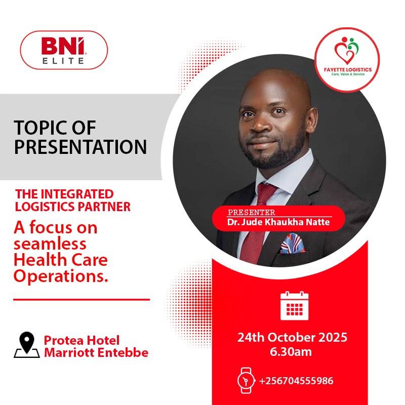 Streamlining healthcare logistics!
Join Mr. Jude Khaukha Natte at #BNIElite
🗓️ 24 Oct 2025 | ⏰ 6:30AM
 Protea Hotel, Entebbe
📞 +256704555986
#HealthcareLogistics #FayetteLogistics #BNIUganda x.com/messages/compo…