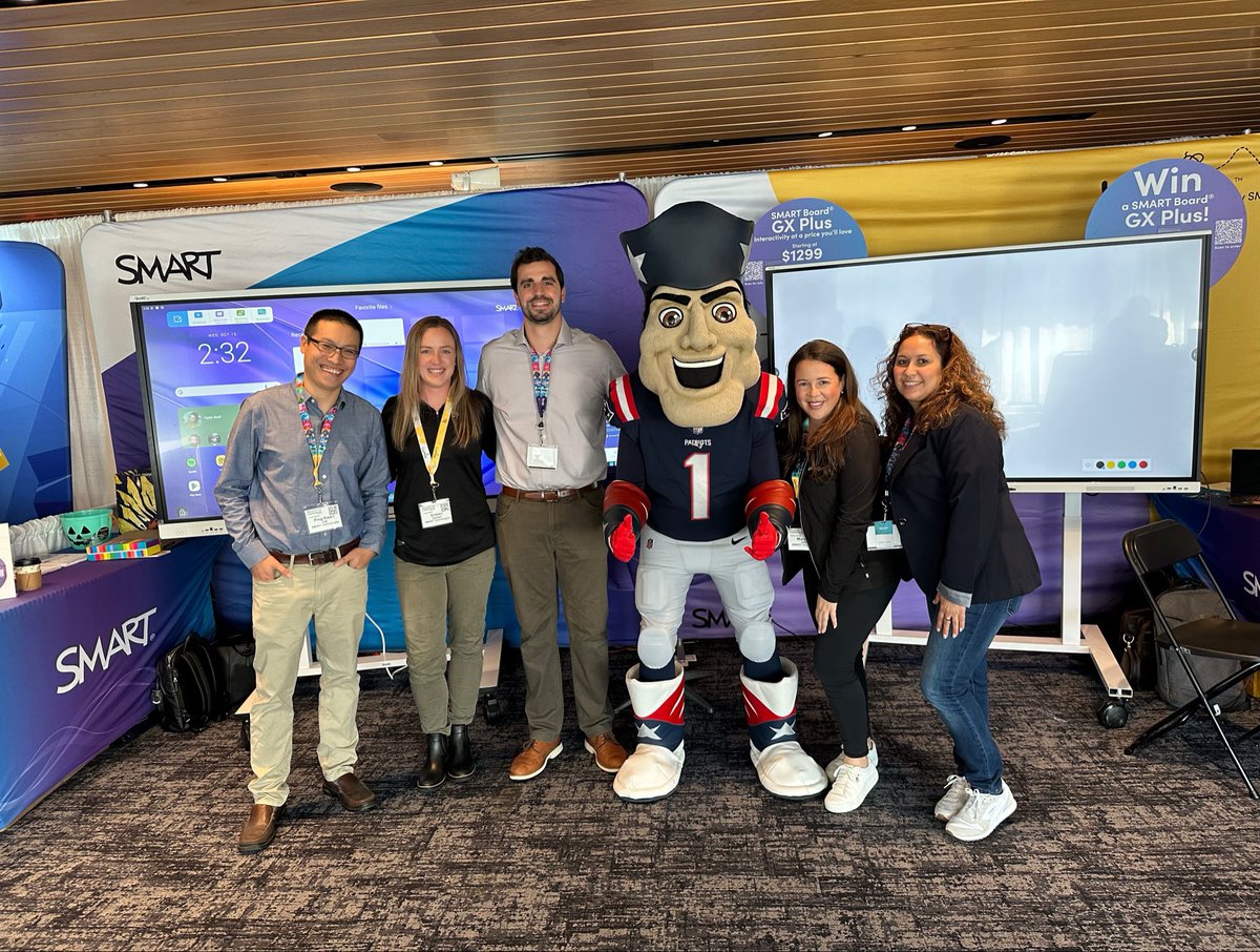 SMARTYbethJones's tweet photo. What a week at #MassCUE25! Awesome energy, inspiring conversations, and a surprise visit from Pat 🏈 Always a blast teaming up with educators at Gillette Stadium! #SMARTTechnologies @LumioSocial @SMART_Tech @MassCUE https://t.co/9oKihU0VWh