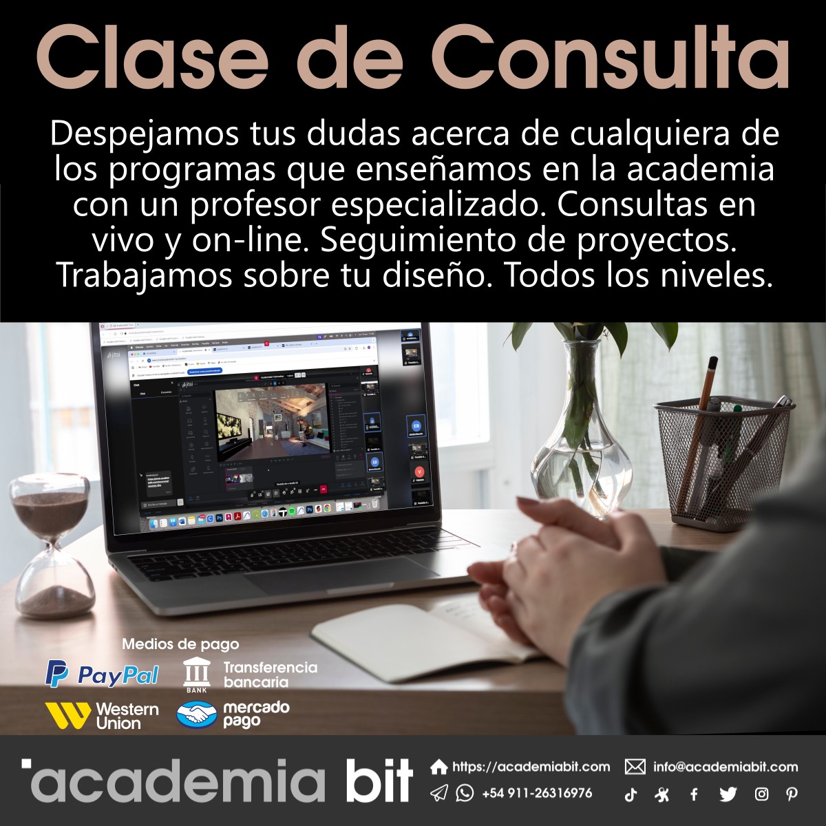 academiabit's tweet image. Clase de Consulta

    • Modalidad On-line.
    • Profesores en vivo.
    • Clases personalizadas.

+info: academiabit.com/cursos/clasede…

#curso #online #adistancia #consulta #tutoria

Consultas:
🖥️ academiabit.com
✉️ info@academiabit.com
📲 +54 911-26316976