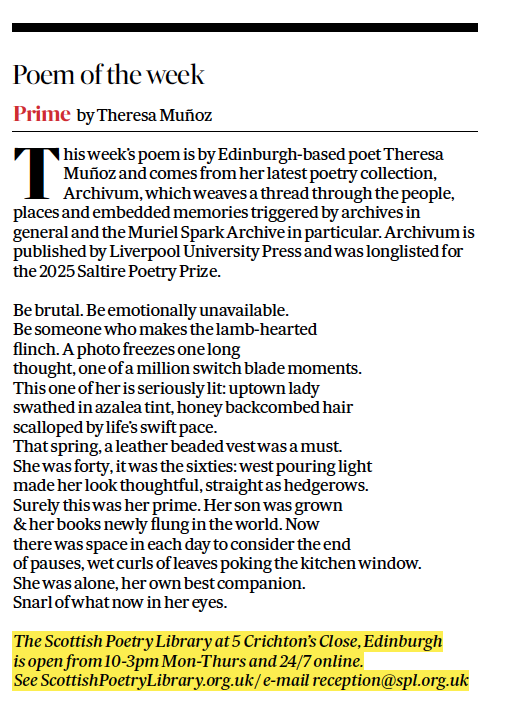 'Prime' by Theresa Muñoz  

The Scotsman's #PoemoftheWeek