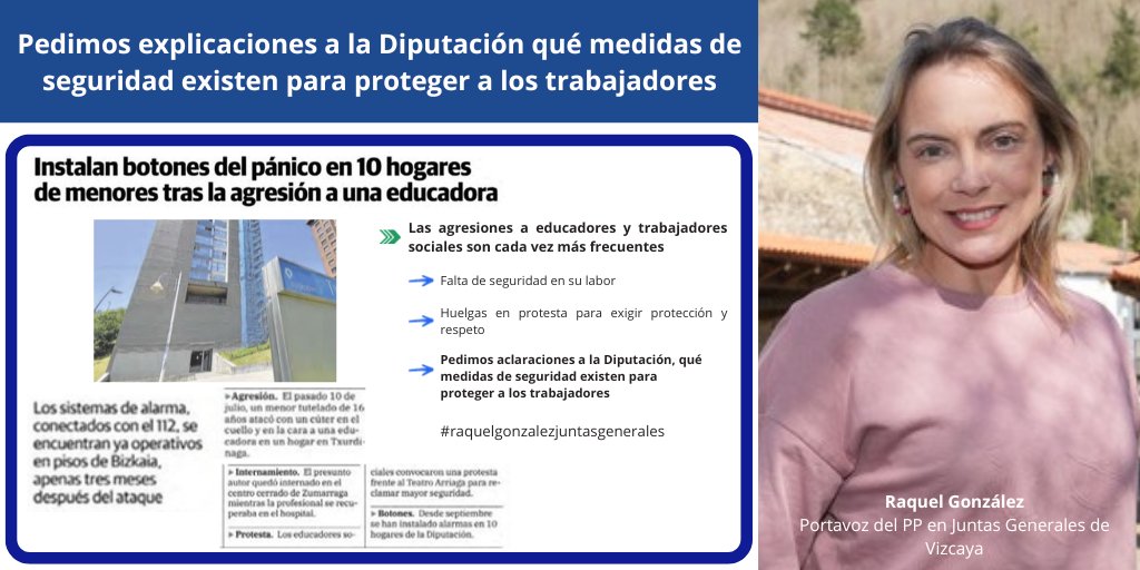 PPJuntasBizkaia's tweet image. ⚠️ Las agresiones a educadores y trabajadores sociales son cada vez más frecuentes

➡️Falta de seguridad en su labor
➡️Huelgas en protesta para exigir protección y respeto
🤔Pedimos aclarar a @Bizkaia qué medidas de seguridad existen

#raquelgonzalezjuntasgenerales