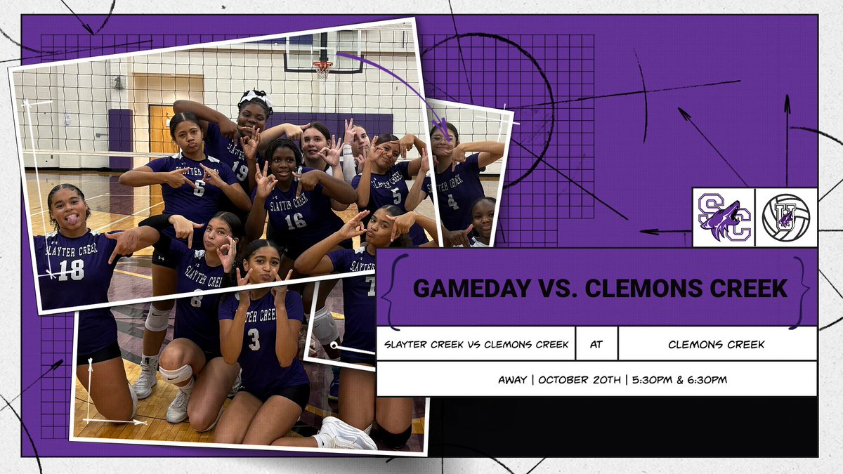 AnnaMSsports's tweet image. 🎉 GAMEDAY ALERT! 🏐 Our Slayter Creek Girls are ready to face Clemons Creek in our cross town battle! Catch the action tonight starting at 5:30PM. Go Lady Coyotes! 💜 Let&apos;s bring home the win! #SCMS