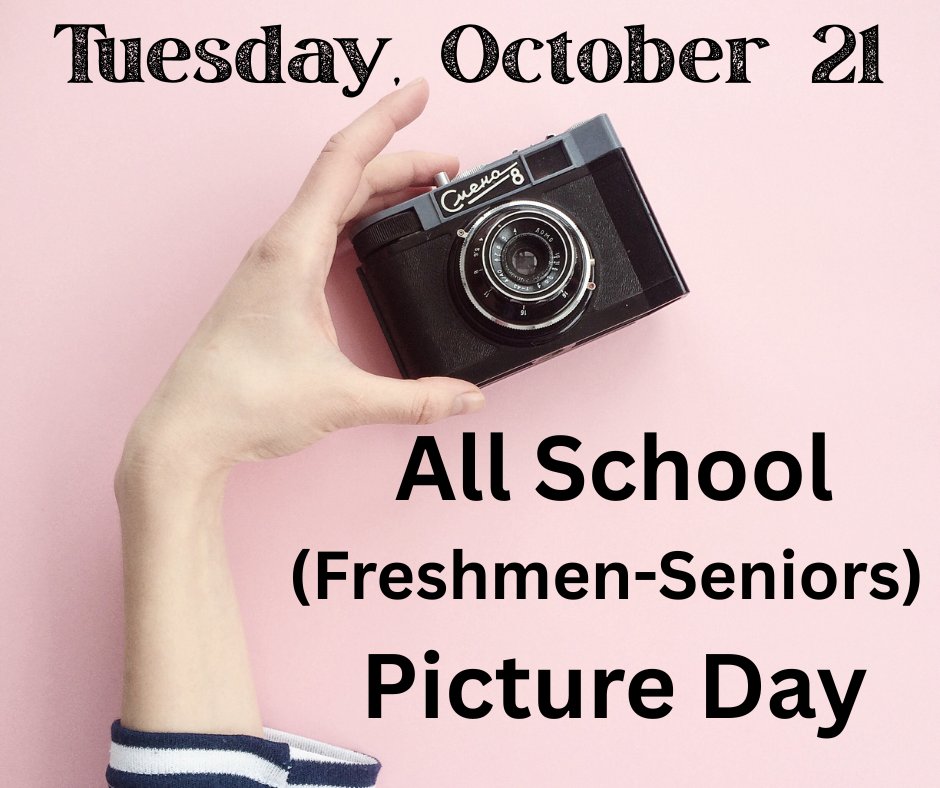 Say Cheese, Panthers!
Tuesday, October 21st is Picture Day.
No paper forms this year! Parents will get an email preview of their student’s photo and can order directly online.

Reminder - Skip the green shirts - our greenscreen will turn them into part of the background!