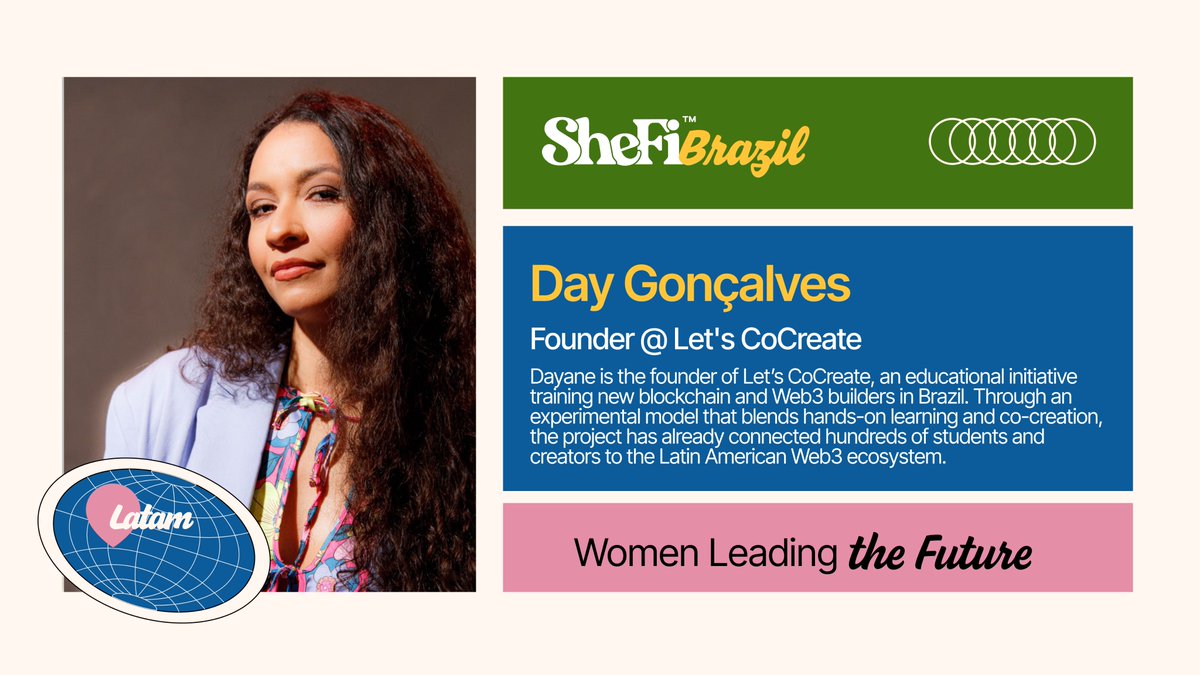 ✨ MEET OUR SPEAKER ✨

Day Gonçalves (<a href="/criptada/">Day Gonçalves</a>) is the founder of <a href="/LetsCoCreate0x/">Let's CoCreate</a>  — and, like all of us, she truly believes that education can change lives.

Through hands-on learning and real community, she’s on a mission to empower the next generation of Latin American Web3