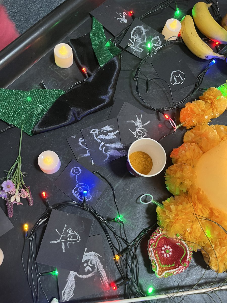 Happy Diwali to our friends 🥰 We made a puja and on black paper drew things we wanted to rid the world of. Then we tore them up and let in the light. #goodoverevil #worldfaithsandcelebrstions