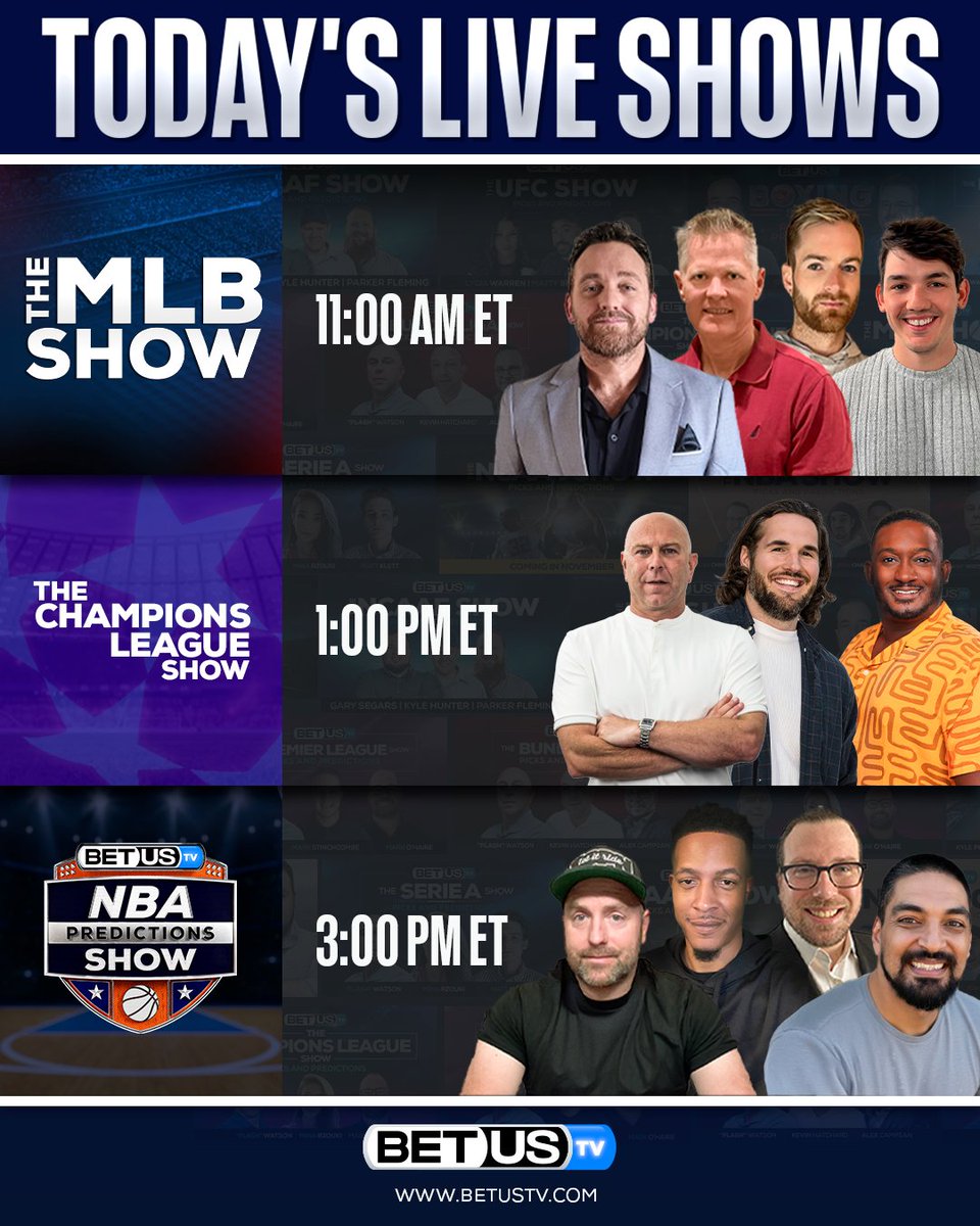 Starting the week full of shows in BetUS TV 

⚾️<a href="/dfsbachelor/">Dfsbachelor</a>, <a href="/kiiLkenny/">kenny</a> &amp; <a href="/BaseWinner/">BaseWinner</a> youtu.be/C6OOVDHXqns

⚽️<a href="/Flash_37/">Gordon Watson</a>, <a href="/MrBradThomas/">Lord BLT 🥪</a> &amp; <a href="/NeubyTalks/">Dan Alexander</a> 
youtu.be/FxJPNc65C_g

🏀<a href="/seantgreen/">Sean Green</a>, <a href="/SkeeProfit/">Hakeem Profit</a>, <a href="/_Noops/">Noops Christenson</a> &amp; <a href="/punt_school/">Josh C</a> 
youtu.be/Wa5Oq4PUYIY