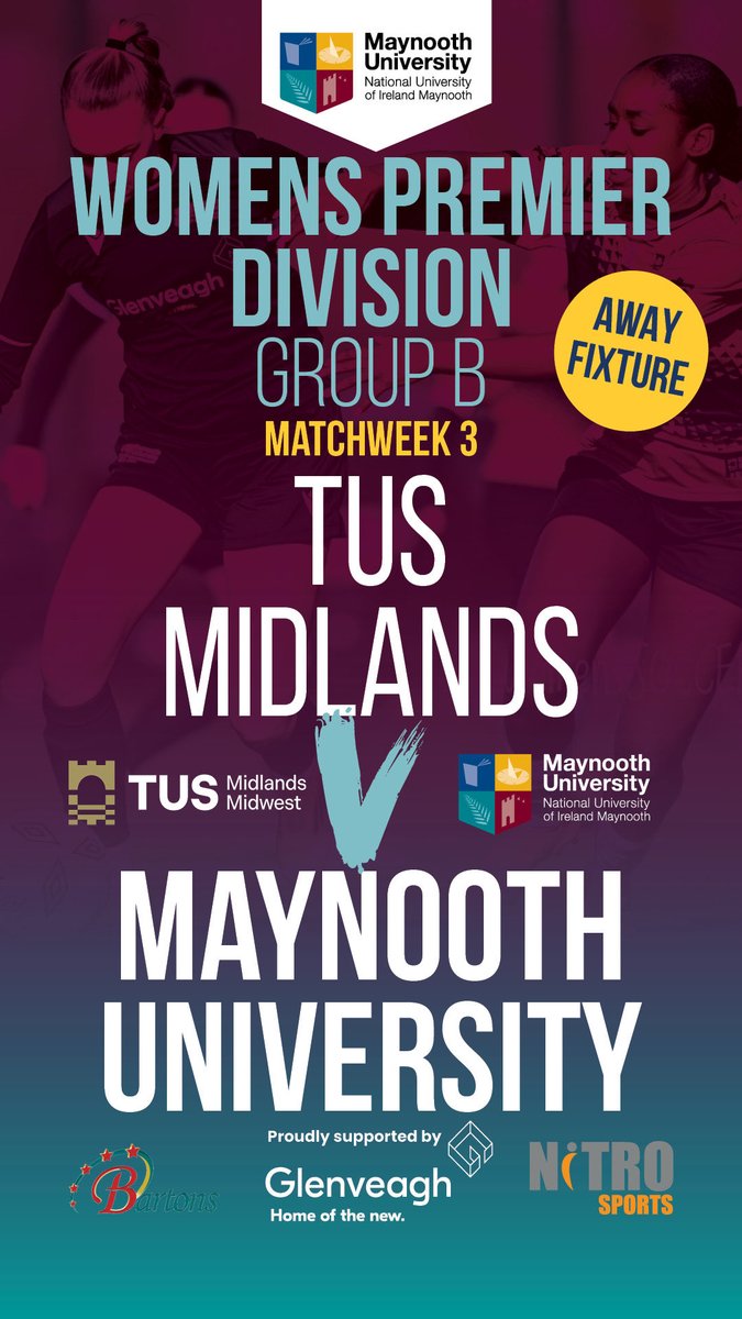 Senior Women play TUS Midlands away tomorrow 💪⚽️
Best of luck to all involved, and all support is always welcome 🙌

<a href="/MaynoothUni/">Maynooth University</a> <a href="/MaynoothCAO/">Maynooth University Undergraduate Admissions</a> <a href="/MUSportsOffice/">Maynooth Uni Sports</a> <a href="/CUFAI_/">CUFAI</a> <a href="/GlenveaghHomes/">Glenveagh Homes</a>