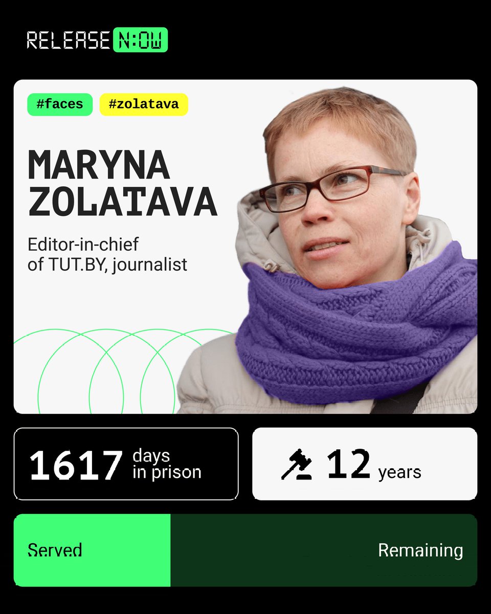 Marina Zolatava joined Belarus's largest online media TUT.BY in 2004 and soon became its editor-in-chief. She was detained on May 18, 2021, as part of a criminal case against TUT.BY, accused of large-scale tax evasion. On March 17, 2023, the