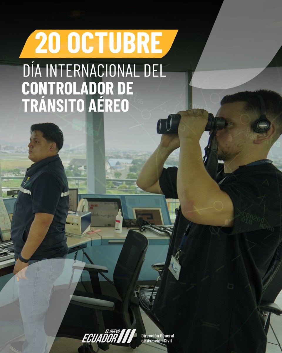 DGAC_Ecuador's tweet photo. Saludamos en su día a los Controladores de Tránsito Aéreo, quienes desempeñan esta profesión con responsabilidad y esmero los 365 días del año. Su contingente es vital para desarrollar las operaciones aéreas de manera segura.
#DíaDelATC #20DeOctubre #ATCday https://t.co/zpsD3t6Xcx
