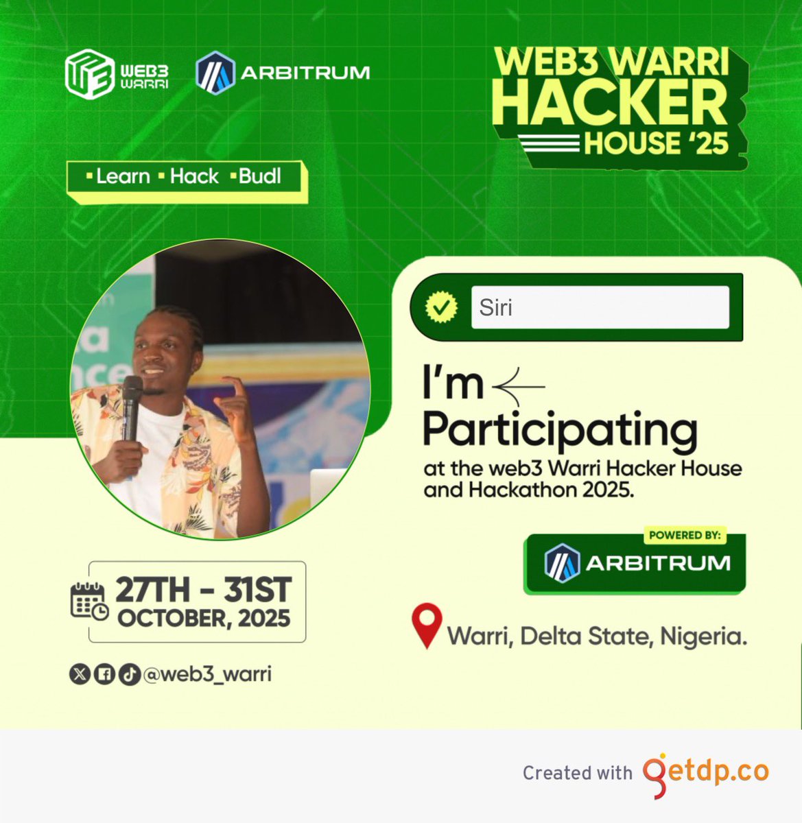 siri_dev04's tweet image. I was fortunate enough to participate in last year’s hacker house and now I’ll be doing it again this time. I’ll be focusing on building a RWA(Real world asset) solution because I am convinced of its potential. Watch out for me…more updates to come.

@web3_warri @arbitrum