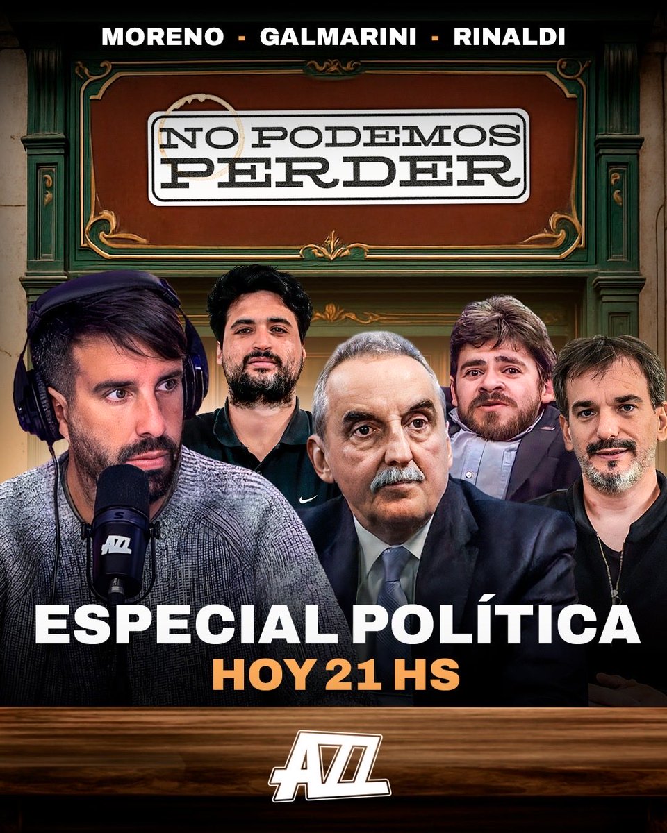Esta noche hablamos de política en la mesa de #NoPodemosPerder.

🎤 Con <a href="/morenoparalavic/">Guillermo Moreno</a>, <a href="/SebasGalmarini/">Sebastian Galmarini</a>, <a href="/FrancoVRinaldi/">Franco Rinaldi</a> y <a href="/chacayosoy/">jorge chaca albarracín</a>.

Desde las 21 hs. por <a href="/azzenstream/">AZZ</a> 😉
