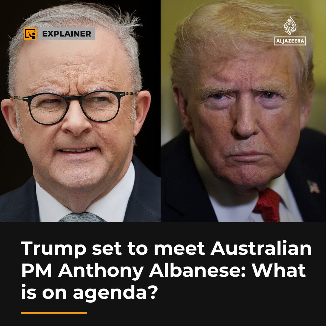 AJEnglish's tweet image. Australian PM Anthony Albanese has arrived in the US for a long-awaited meeting with President Donald Trump, with the two leaders expected to discuss defence and trade ties amid the Washington-Beijing trade war.
Here's what on the agenda aje.io/el87z8
