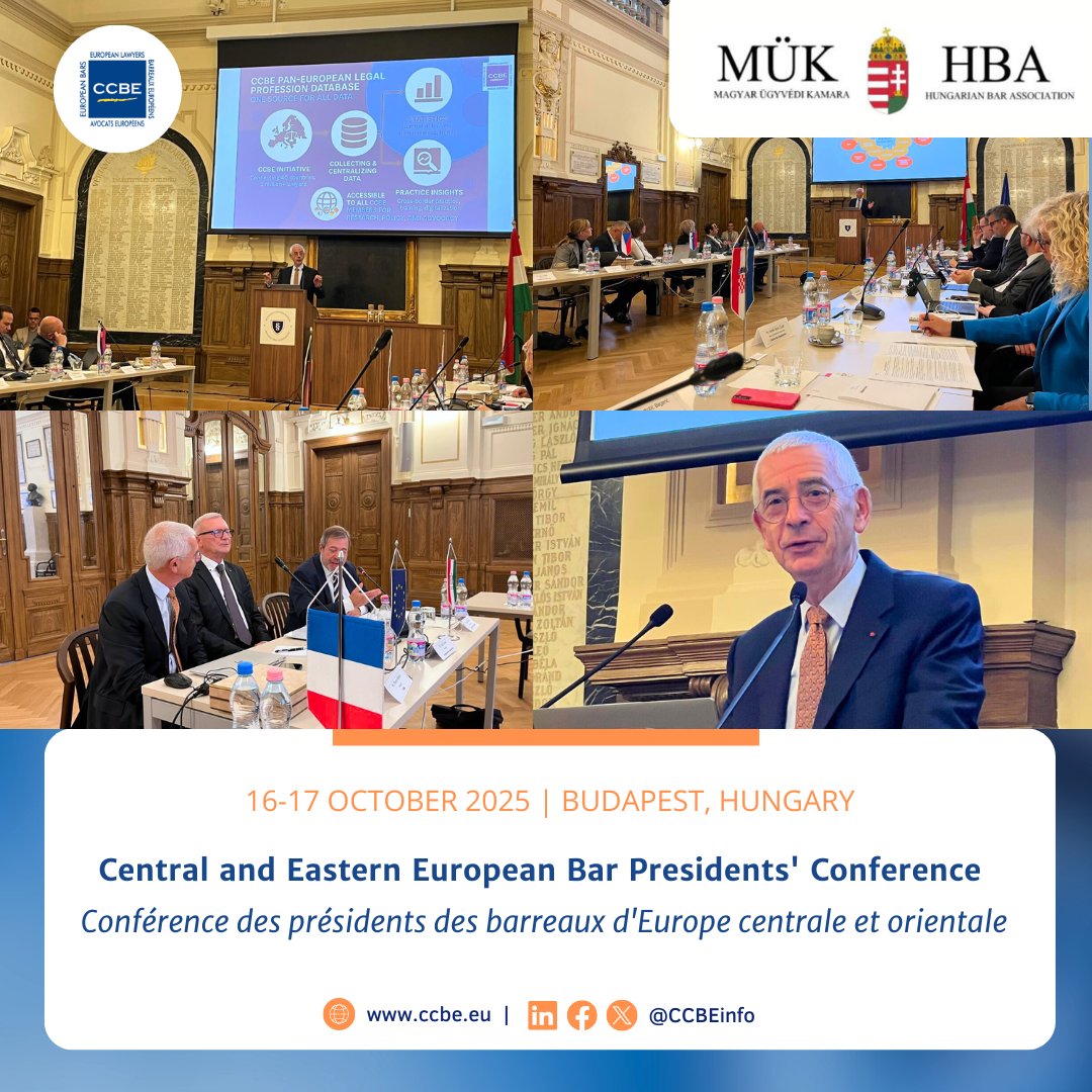 📆CCBE President, Thierry Wickers, attended the Central and Eastern European Bar Presidents’ Conference from 16 to 17 October in Hungary. This year’s conference discussed changes in legal practice and how bar associations can best respond to the use of AI in the legal sector.