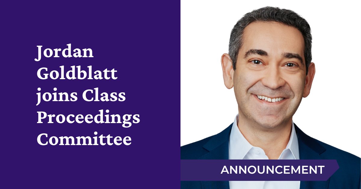 LawFoundationOn's tweet photo. We're pleased to announce the appointment of Jordan Goldblatt to the Class Proceedings Committee. Jordan is a founding and Managing Partner at Adair Goldblatt Bieber LLP. Learn more: https://t.co/fThPSw1DnH https://t.co/l7BhOQtcaH