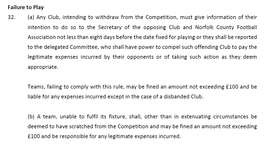 I spoke to soon, it's actually 36 walkovers🤯

That's £1620 in entry fees + £3600 (if the maximum fines are issued) so £5220 paid by grassroots clubs to NOT PLAY FOOTBALL 

Massive well done to all involved 👏👏👏👏
