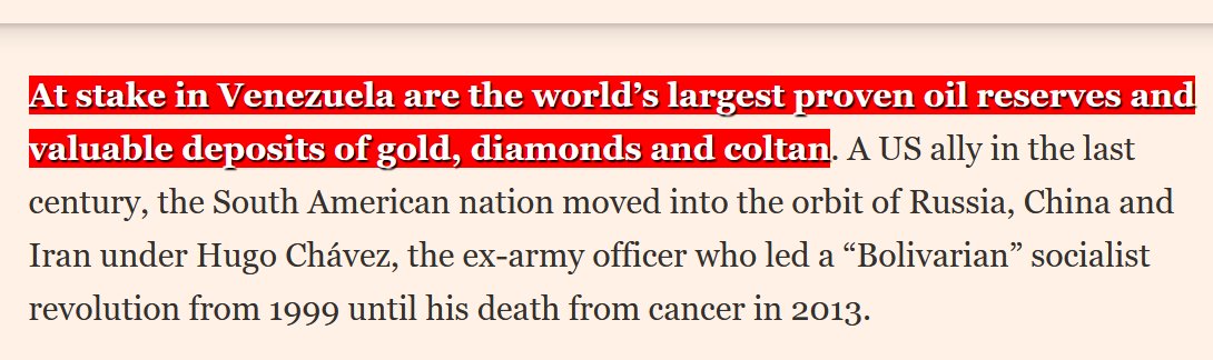 The Financial Times admitted the goal of Trump's war on Venezuela is regime change.

This isn't about "drug trafficking"; that's the new "WMD" lie.

The US military &amp; CIA want to overthrow/assassinate President Maduro.

The US hopes to pillage Venezuela's oil &amp; minerals.

Link: