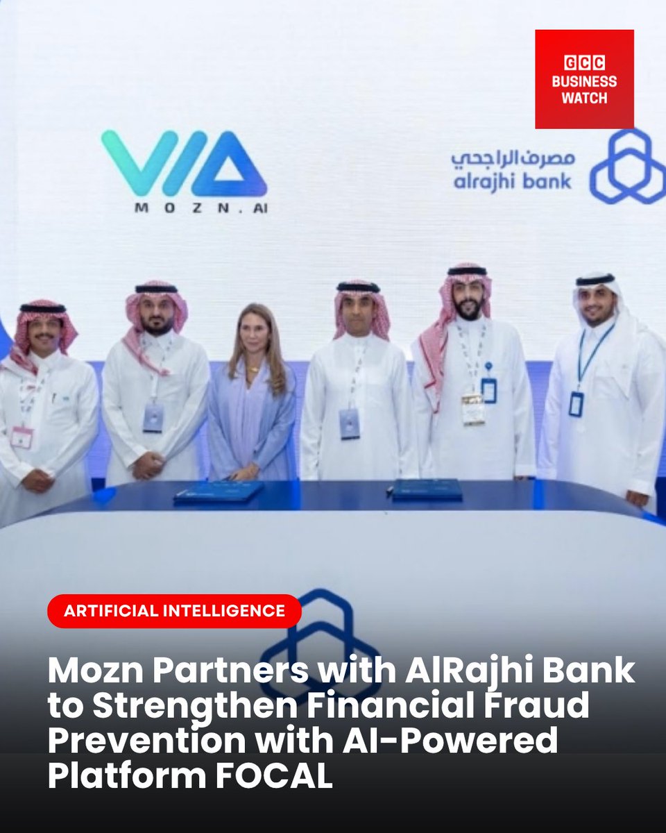 Mozn partners with AlRajhi Bank to deploy AI-powered FOCAL, redefining financial fraud prevention in Saudi Arabia’s fintech ecosystem. 
Read the Full Story: gccbusinesswatch.com/news/mozn-part…