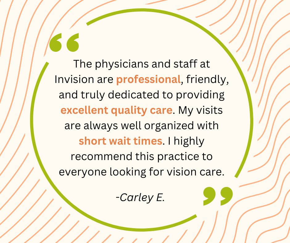 At Invision, we pride ourselves on providing top-notch care with a friendly smile. 😊

If you’re looking for a place where you feel valued and well cared for, we invite you to experience the Invision difference for yourself!

Schedule an eye exam today! 👓