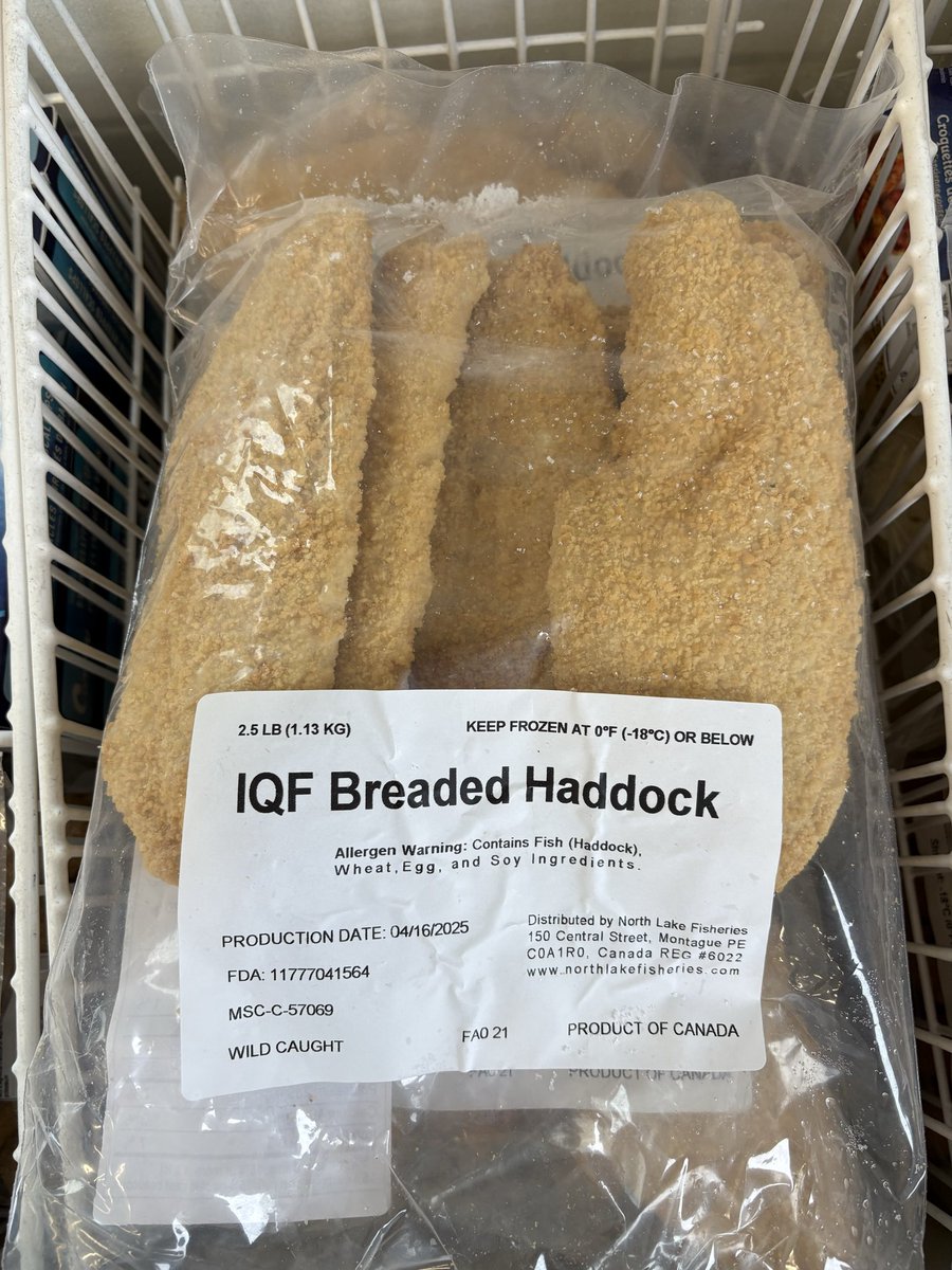 Locally breaded Haddock fillets on sale this week. $17.50 for 2.5 lb bag or $67.50 for 10 lb box. Sale ends Saturday Oct 25th, 2025  #fanfavourite #canadian