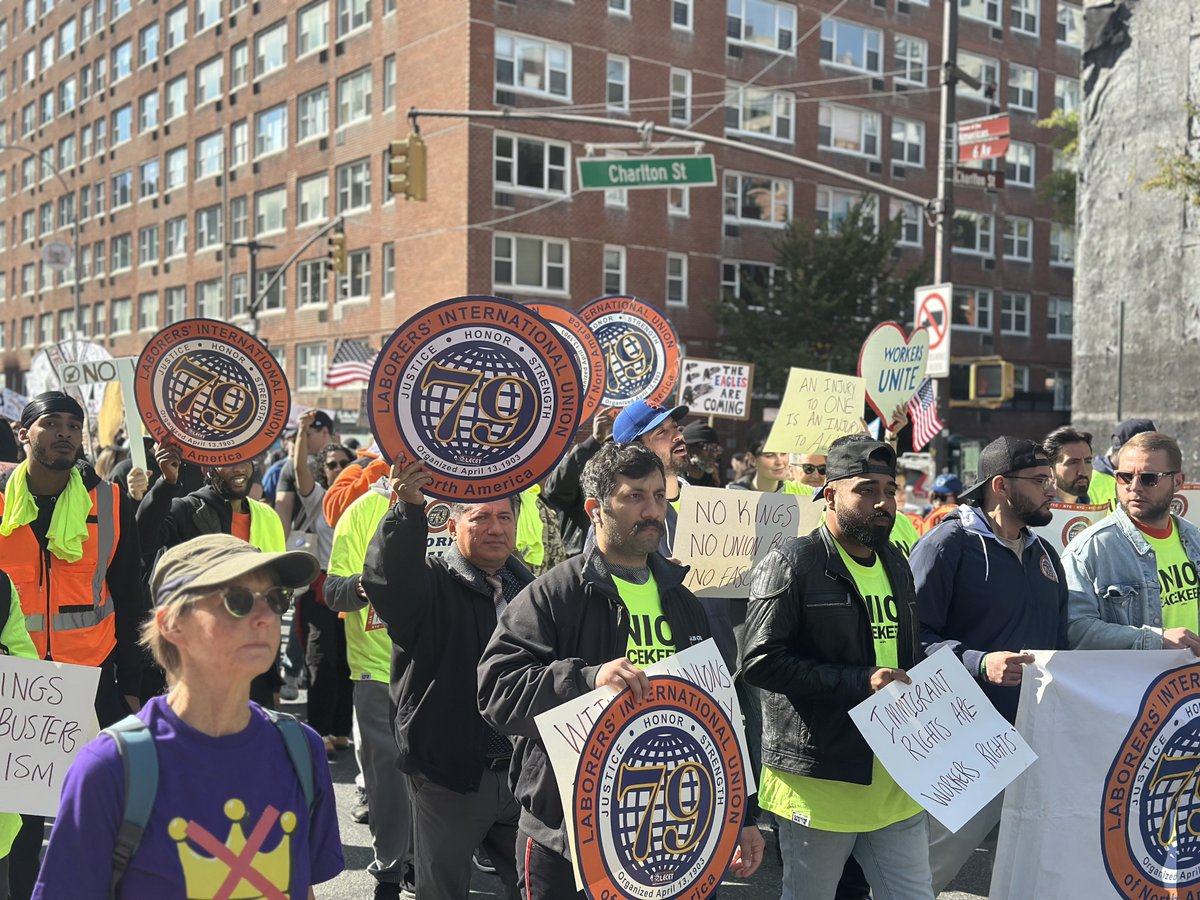 Union members were among the reportedly 100,000 protestors in New York City at Saturday's "No Kings" rallies and marches.

Teachers, telecom workers, laborers, nurses, lawyers, janitors, porters, local and federal government workers, and many other union members marched... 1/2