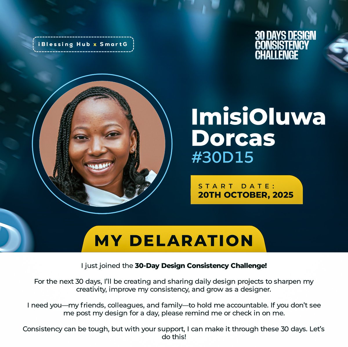 ImisioluwaDorc1's tweet image. What phase are you in right now?
Starting something new? Figuring things out? Or trying to stay consistent?

Share below
#30DayDesignChallenge
#30DDCC
#DesignConsistency
#CreativeDiscipline
#KeepMeOnTrack
#lifeafterschool