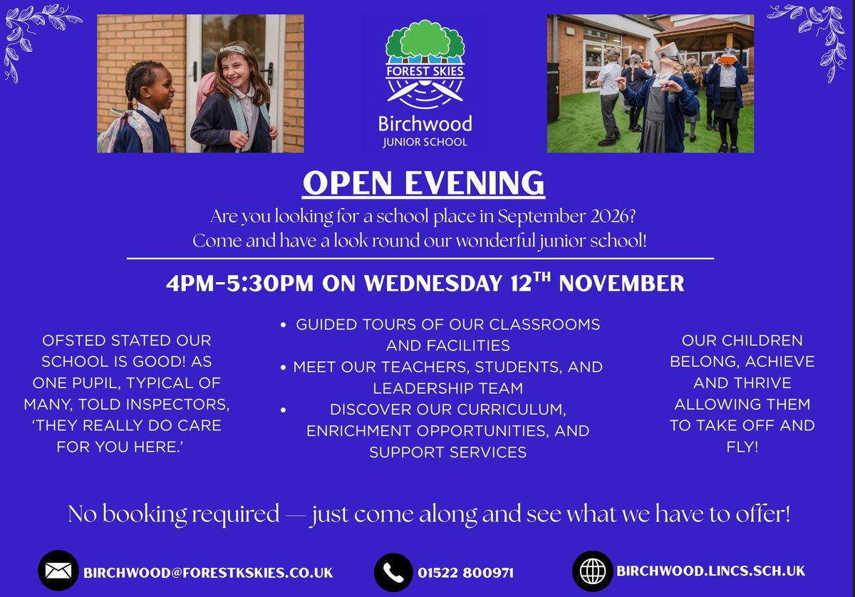 🎉 Open Evening – Wednesday 12th November! 🎉

We’re excited to invite you to our upcoming Open Evening! Come along, meet our staff and students and explore everything our school has to offer.

Everyone is welcome and we can’t wait to see lots of you there! 😁