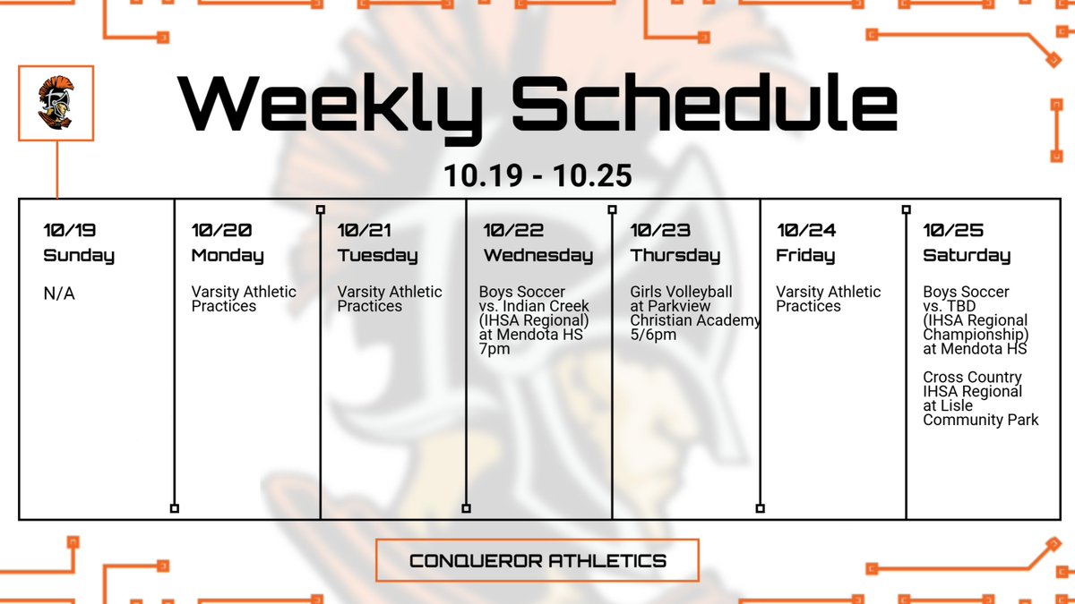 ConquerorNation's tweet image. Check out what&apos;s happening this week in the world of Schaumburg Christian Athletics as our Conquerors head into postseason play!

Go Conquerors!
#morethan