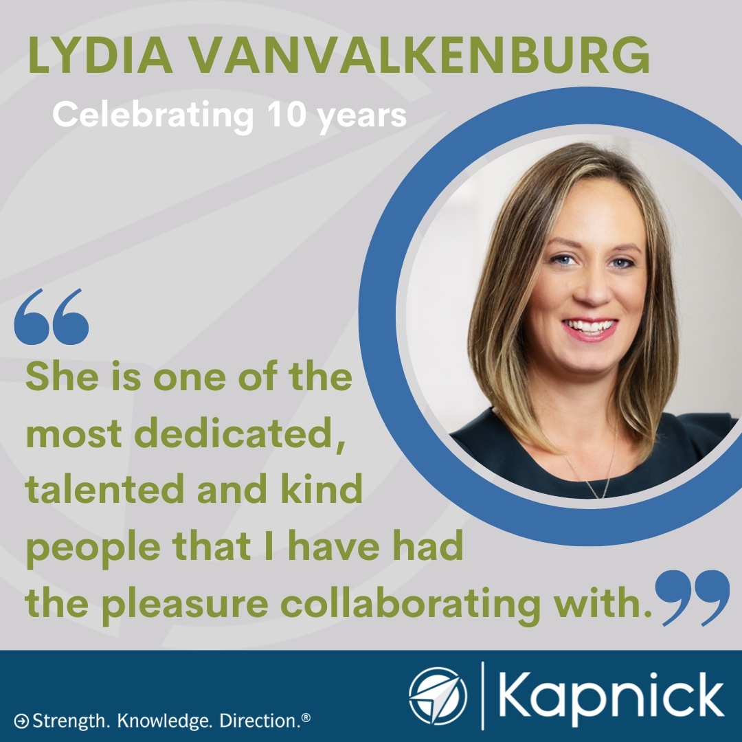 Celebrating milestones makes our journey special! Today, we honor the incredible dedication and hard work of Lydia Vanvalkenburg, who has been with us for 10 years. How do you celebrate milestones in your life or career? Share your stories with us! #TeamKapnick