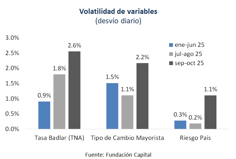 La volatilidad registrada desde julio y más aún en las últimas semanas muestra registros históricos de desvío. Los movimientos diarios tanto en tipo de cambio, como en bonos y tasas de interés, entraron en una etapa signada por alta incertidumbre, fogoneada en la era de las redes