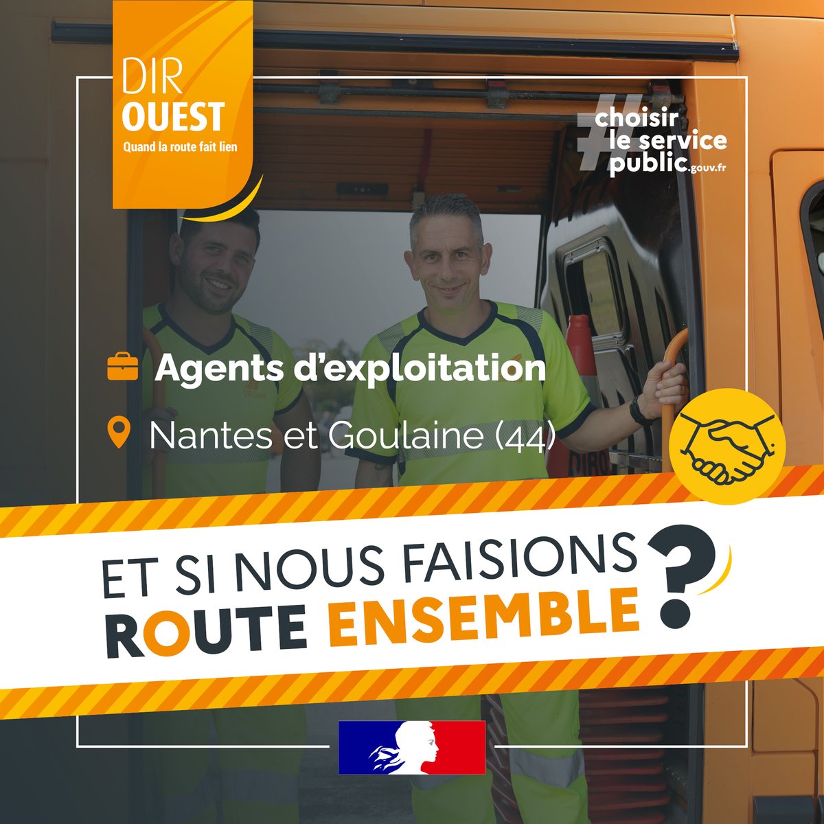💼Et si nous faisions route ensemble ?
Vous cherchez un métier concret, utile et proche du terrain ?
La DIR Ouest #recrute sans concours des agents et agentes d’exploitation
➡️6 postes à #Nantes et Goulaine

Date limite d'inscription le 31 octobre !
👉 diro.fr